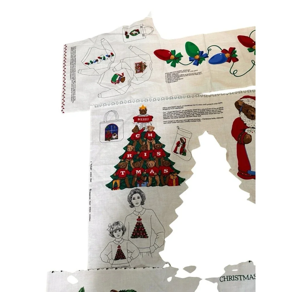 Vintage VIP Cranston Christmas Applique Fabric Remnants Bears Poinsettias